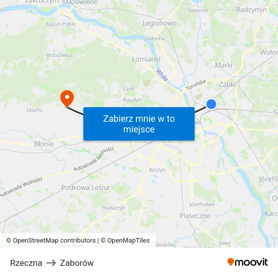 Rzeczna to Zaborów map