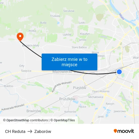 CH Reduta to Zaborów map