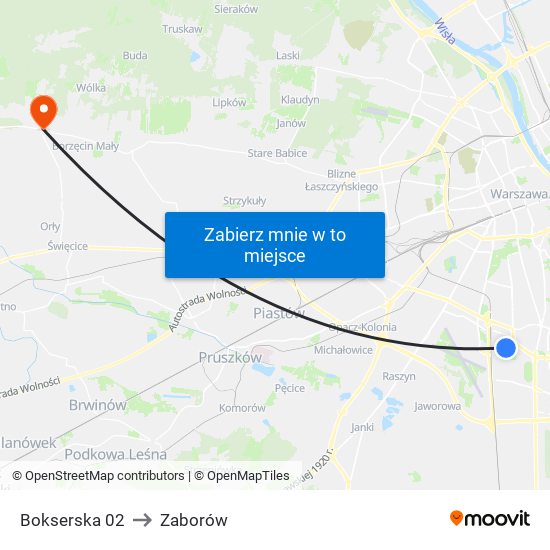 Bokserska to Zaborów map