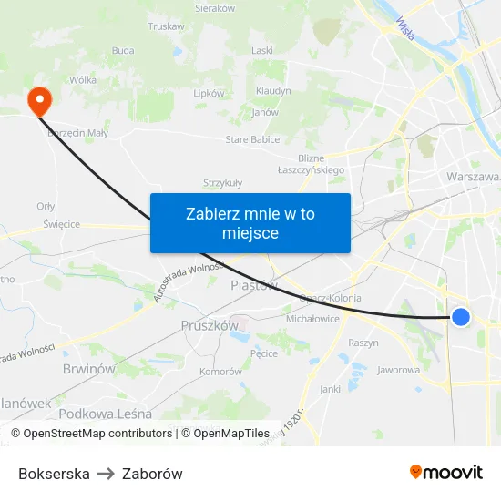Bokserska to Zaborów map