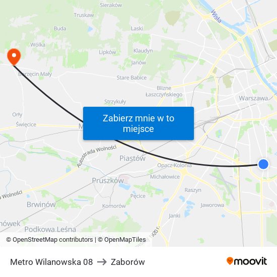 Metro Wilanowska 08 to Zaborów map