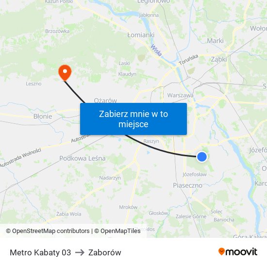 Metro Kabaty 03 to Zaborów map