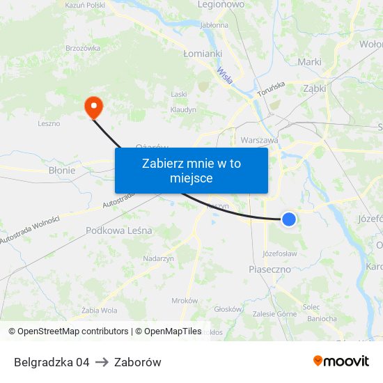 Belgradzka to Zaborów map