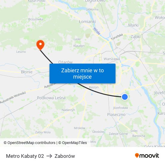 Metro Kabaty 02 to Zaborów map