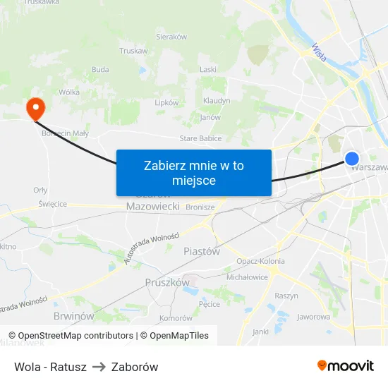 Wola - Ratusz to Zaborów map