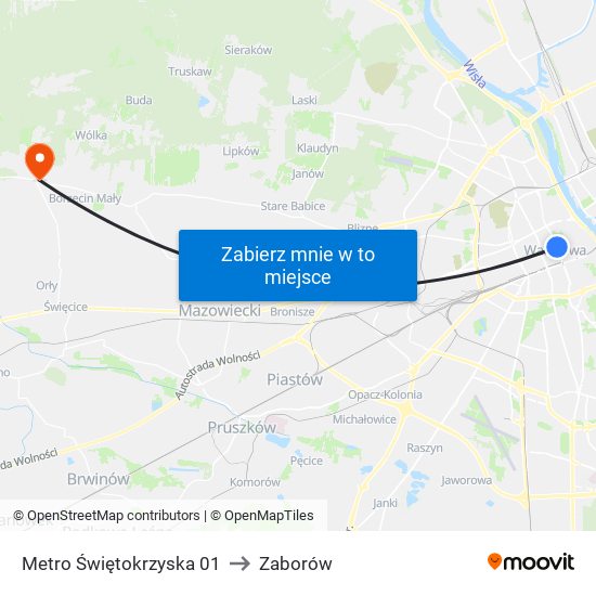 Metro Świętokrzyska to Zaborów map