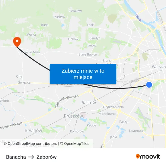 Banacha to Zaborów map