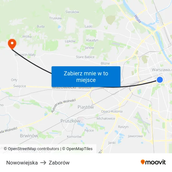 Nowowiejska to Zaborów map