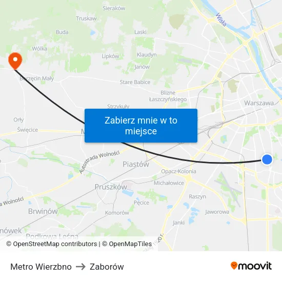 Metro Wierzbno to Zaborów map