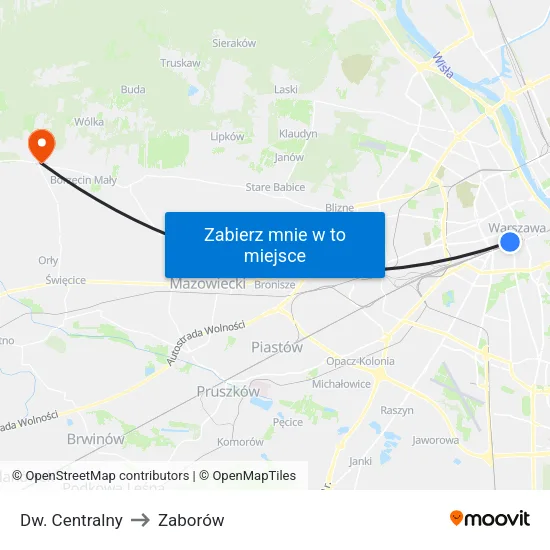 Dw. Centralny to Zaborów map
