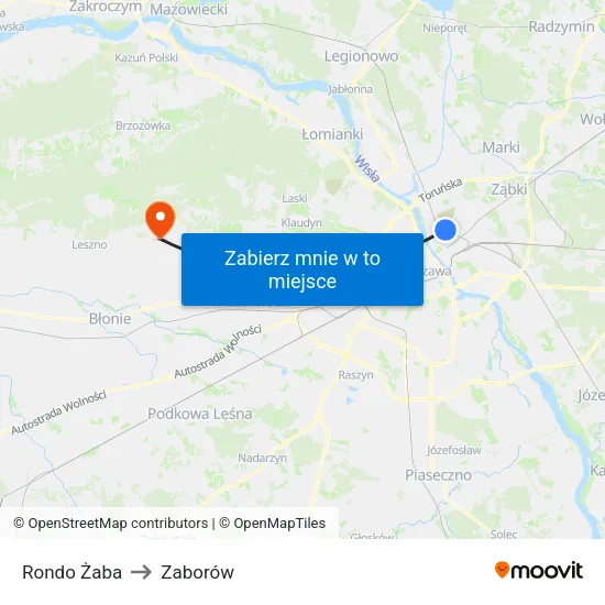 Rondo Żaba to Zaborów map