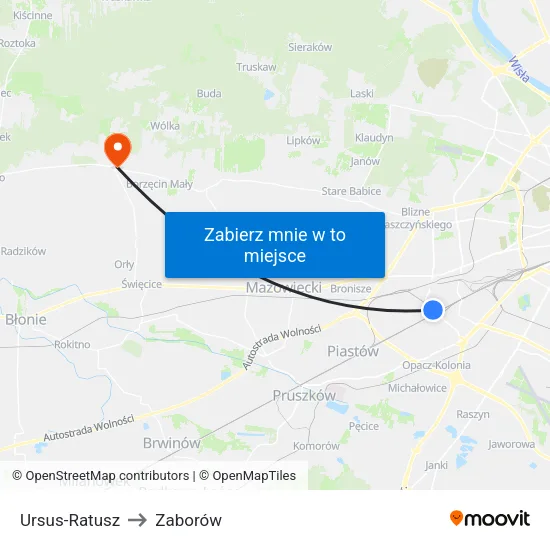 Ursus - Ratusz to Zaborów map