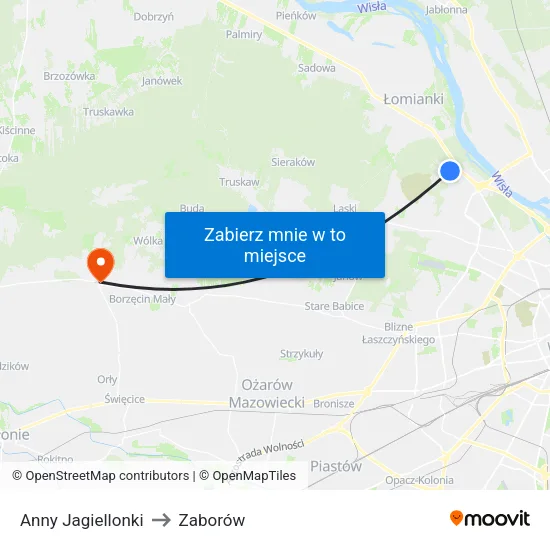 Anny Jagiellonki to Zaborów map