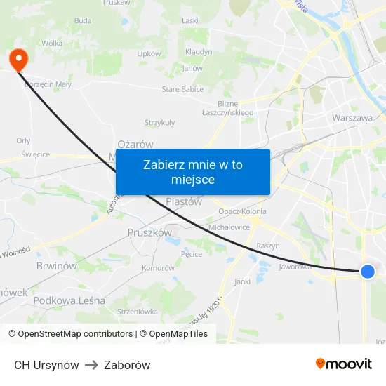 CH Ursynów to Zaborów map