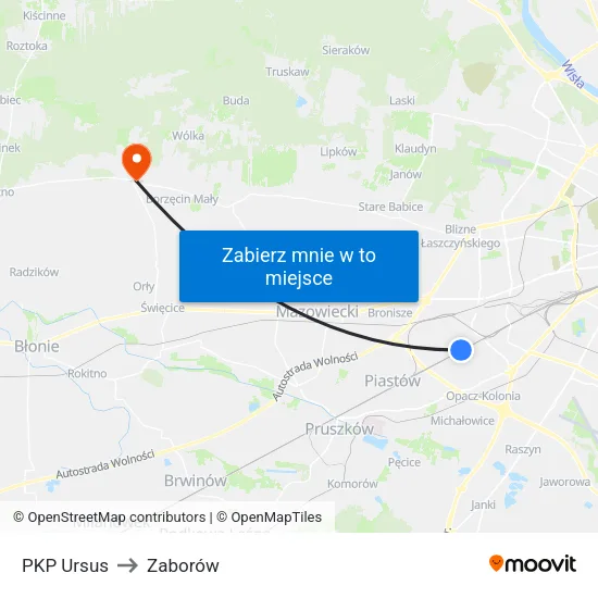 PKP Ursus to Zaborów map