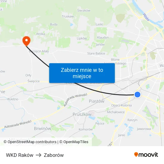 WKD Raków to Zaborów map