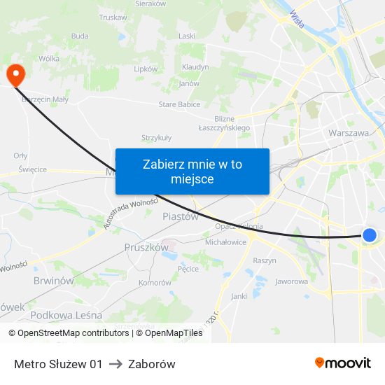 Metro Służew to Zaborów map