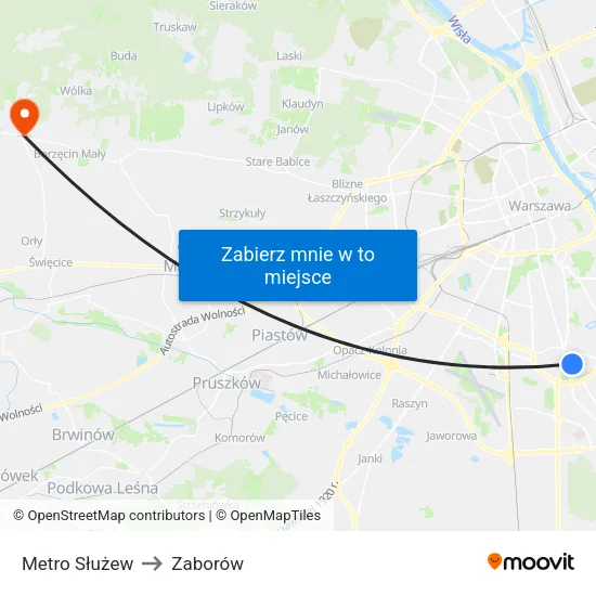 Metro Służew to Zaborów map