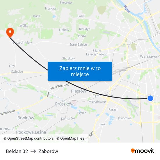 Bełdan to Zaborów map