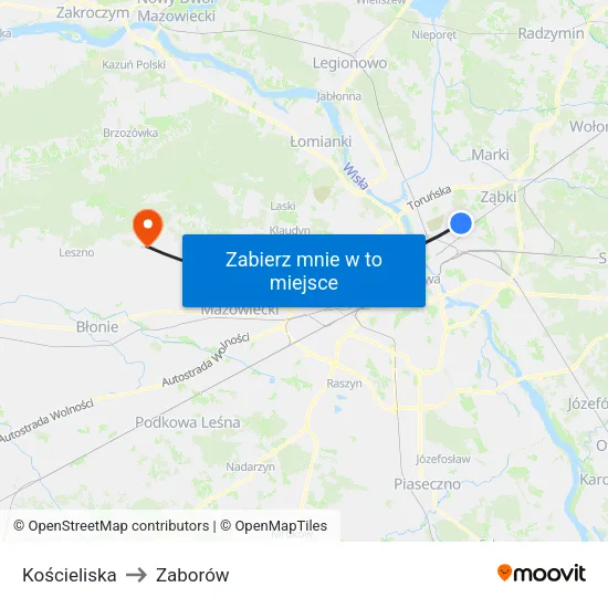 Kościeliska to Zaborów map