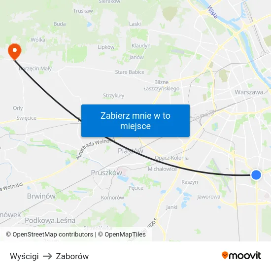 Wyścigi to Zaborów map