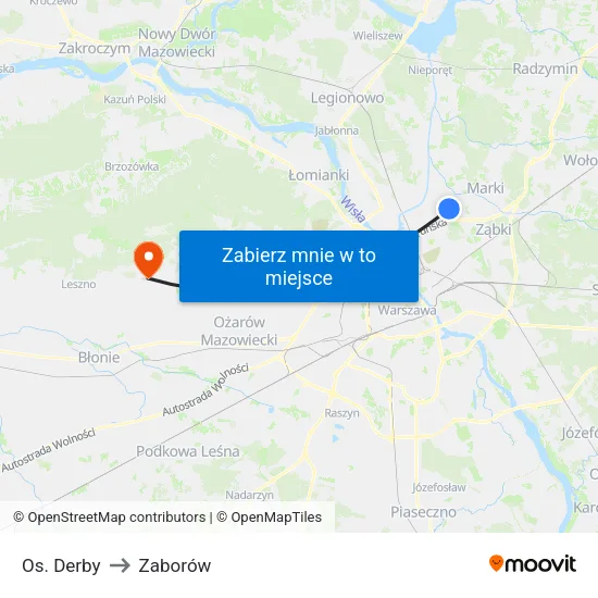 Os. Derby to Zaborów map