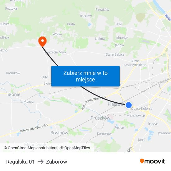 Regulska to Zaborów map