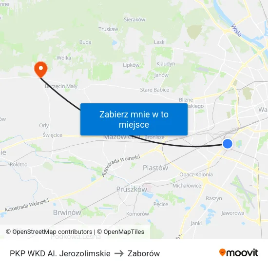 PKP WKD Al. Jerozolimskie to Zaborów map