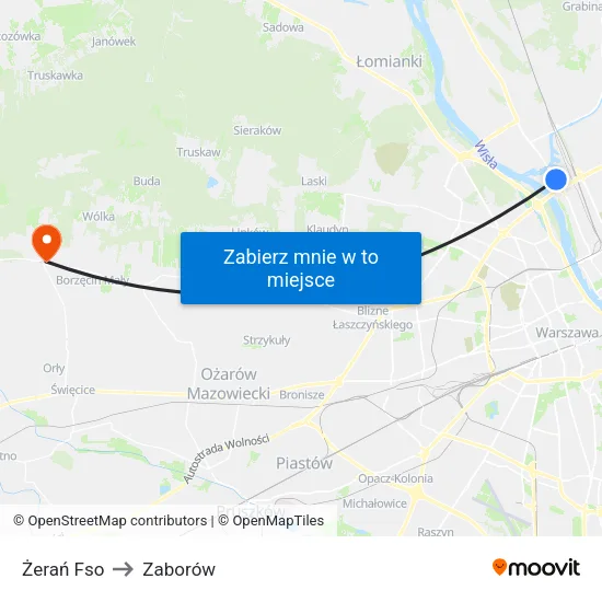 Żerań Fso to Zaborów map