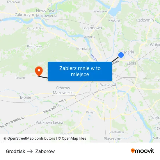 Grodzisk to Zaborów map