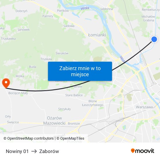 Nowiny to Zaborów map