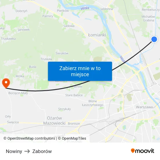 Nowiny to Zaborów map