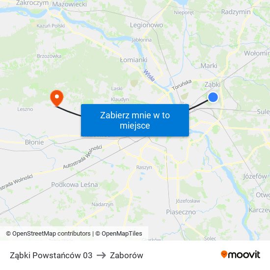 Ząbki Powstańców 03 to Zaborów map