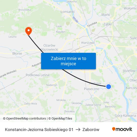 Konstancin-Jeziorna Sobieskiego 01 to Zaborów map