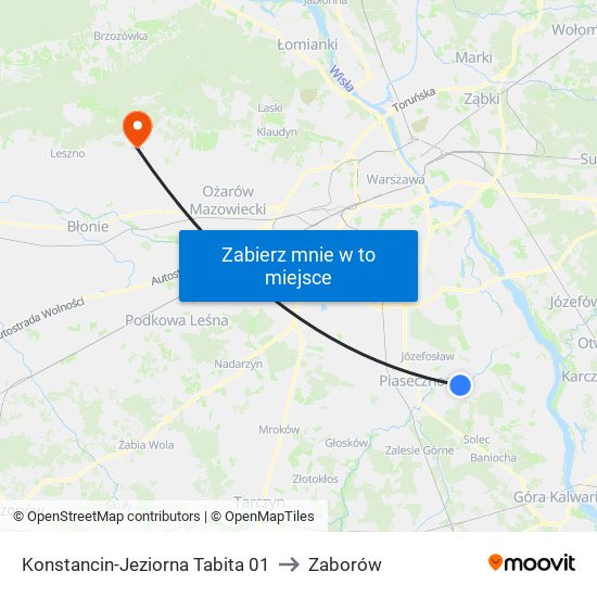 Konstancin-Jeziorna Tabita 01 to Zaborów map