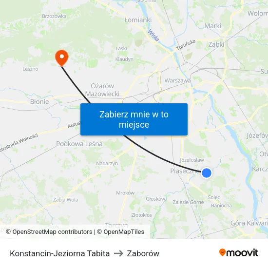 Konstancin-Jeziorna Tabita to Zaborów map