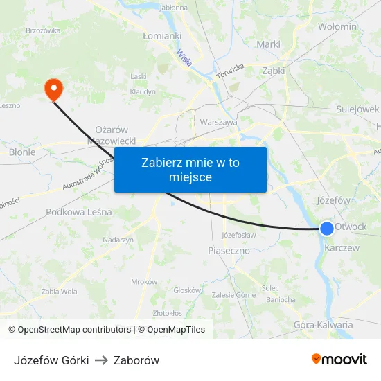Józefów Górki to Zaborów map