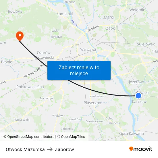 Otwock Mazurska to Zaborów map