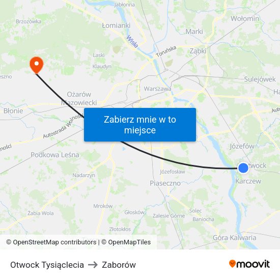 Otwock Tysiąclecia to Zaborów map