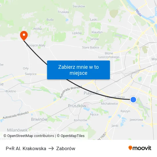 P+R Al. Krakowska to Zaborów map