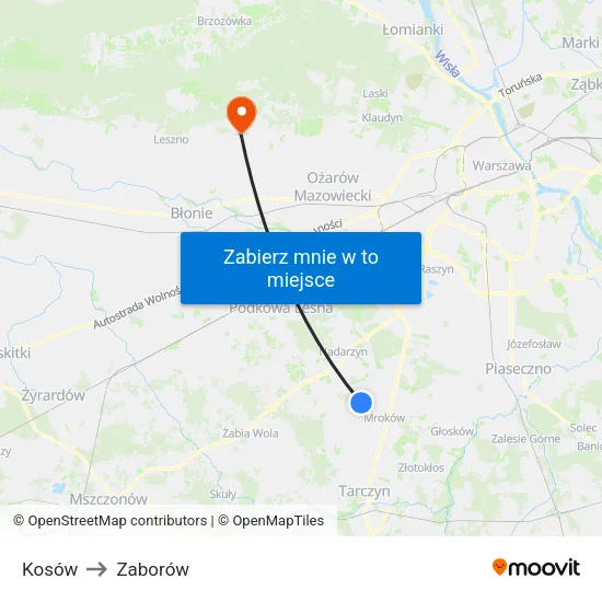 Kosów to Zaborów map