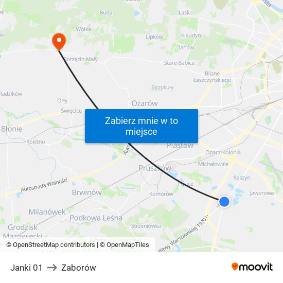 Janki 01 to Zaborów map