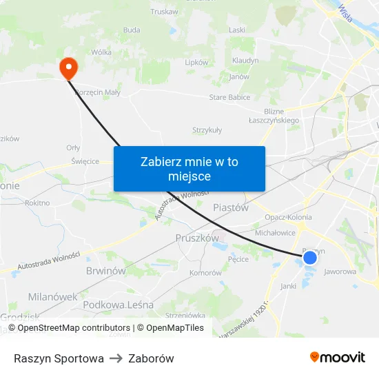 Raszyn Sportowa to Zaborów map