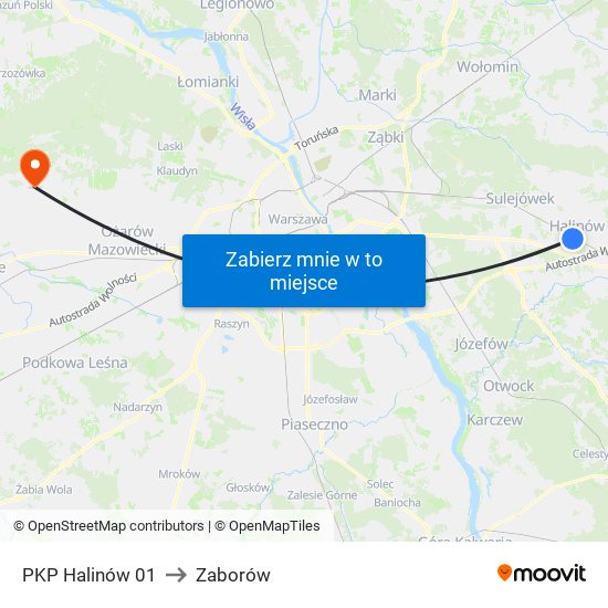 PKP Halinów to Zaborów map