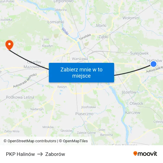 PKP Halinów to Zaborów map