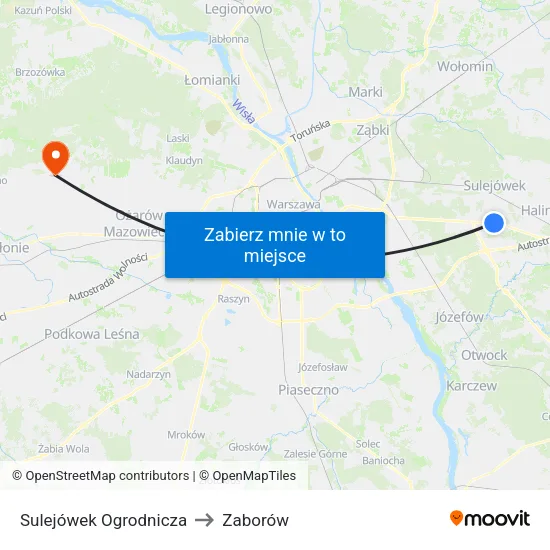 Sulejówek Ogrodnicza to Zaborów map
