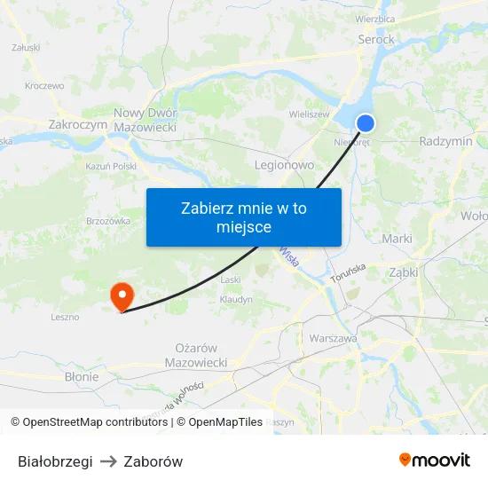 Białobrzegi to Zaborów map