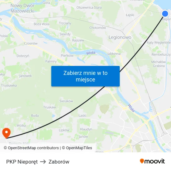 PKP Nieporęt to Zaborów map