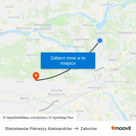 Stanisławów Pierwszy Aleksandrów to Zaborów map