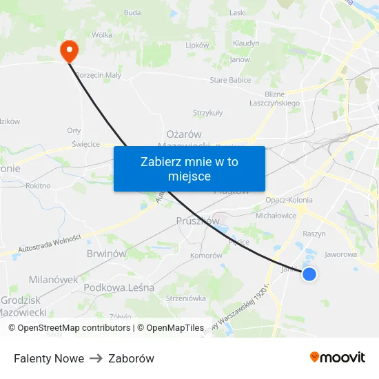 Falenty Nowe to Zaborów map